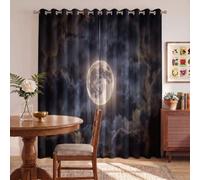 HASLEFND Healing Breeze Under The Moonlight Blackout Curtains for Bedroom Inch Drop 2 Panels | Yunyue Photography Modern Dark Blue Eyelet Thermal Insulated Curtain Window Drapes Deco