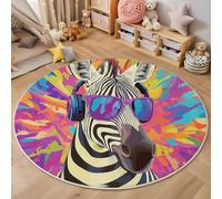 HASLEFND Interesting Animals Zebra With Glasses Rugs, Soft Cute Childrens Rug Low Pile Nursery Rug Boys Girls Bedroom Rug Non-slip Washable Kids Carpets for Playroom, Round Rug 100cm, Purple