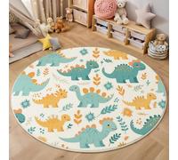 HASLEFND Kids Carpet Rug Animal Illustrations Round 80cm -Play Learn and Have Fun Safely - Kids Baby Children Dinosaur Leaves Mat for Bedroom Room Game Safe Area