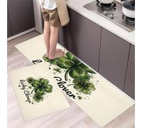 HASLEFND Kitchen Rug Sets 2 Piece Kitchen Mats Non Slip Washable Kitchens Runners Floor Mat Green Plant Illustrations Watercolor Four-Leaf Clover for Kitchens Laundry Room Hallway 50x80+50x150cm