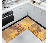 HASLEFND Kitchen Rugs Runner Set of 2 3D Cartoon Style Mouse Cheese Kitchens Floor Mat for Home Decoration Office Waterproof Non Slip Kitchen Rug Set Comfort Standing Mats (Yellow, 50x80+50x150cm)