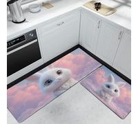 HASLEFND Kitchen Rugs Runner Set of 2 3D Cartoon Style Rabbit Clouds Kitchens Floor Mat for Home Decoration Office Waterproof Non Slip Kitchen Rug Set Comfort Standing Mats (Pink, 40x60+40x120cm)