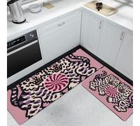 HASLEFND Kitchen Rugs Runner Set of 2 Graphic Design Style Tiger Pattern Kitchens Floor Mat for Home Decoration Office Waterproof Non Slip Kitchen Rug Set Comfort Standing Mats (Pink, 50x80+50x150cm)