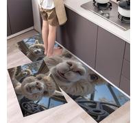 HASLEFND Kitchen Rugs Runner Set of 2 Interesting Animals Happy Alpaca Kitchens Floor Mat for Home Decoration Office Waterproof Non Slip Kitchen Rug Set Comfort Standing Mats (White, 50x80+50x150cm)