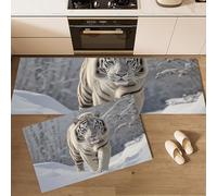 HASLEFND Kitchen Rugs Runner Set of 2 Wild Animals Tiger In The Snow Kitchens Floor Mat for Home Decoration Office Waterproof Non Slip Kitchen Rug Set Comfort Standing Mats (White, 45x75+45x150cm)