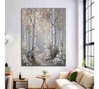 HASLEFND Light Gray UnFramed Canvas Prints Wall Art Set, Tranquil Pastoral Style Wall Decor, Path Through The Birch Forest Canvas Artwork for Living Room, Bedroom, Dining Room, Office, 80 x 120 cm