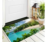 HASLEFND Machine Washable Rugs 40 x 60 cm, Non-Slip Doormat, Natural Landscape Photography Bedside Rug, Tropical Beach Forest Area Rugs, Low Pile, Non-Shedding, For Front Back DoorGreen