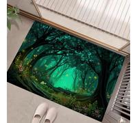HASLEFND Machine Washable Rugs 45 x 75 cm, Non-Slip Doormat, Fantasy Art Style Bedside Rug, Forest Fireflies Area Rugs, Low Pile, Non-Shedding, For Front Back DoorGreen