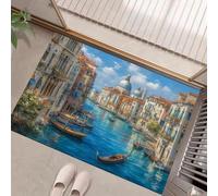 HASLEFND Machine Washable Rugs 80 x 120 cm, Non-Slip Doormat, European City Style Bedside Rug, Grand Canal Of Venice Area Rugs, Low Pile, Non-Shedding, For Front Back DoorOrange-Blue