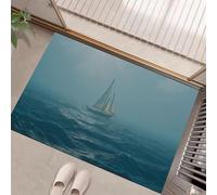 HASLEFND Machine Washable Rugs 80 x 120 cm, Non-Slip Doormat, Retro Ocean Style Bedside Rug, Sailboats On The Sea Area Rugs, Low Pile, Non-Shedding, For Front Back DoorGod, Lan'E