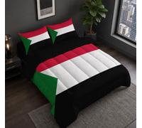 HASLEFND National Flag Pride Coverless King Duvet Set 3 Pieces | with 2 Pillowcases Coverless Duvet with Dark Green Sudan National Flag Washable Reversible Lightweight Warm - 220 x 240 cm