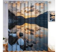 HASLEFND Natural Landscape Blackout Curtains, Yellow Blue Sunset Over The Lake 3D Print Patterned Eyelet Thermal Insulated Window Drapes for Bedroom Living Room 2 Panels 66" W x 54" L