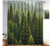 HASLEFND Natural Scenery Curtains Eyelet Soft Thermal Insulated Blackout Curtains Fir Forest Monster Ring Top Window Drapes for Bedroom Living Room 52" W x 84" L Drop 2 Panels, Green
