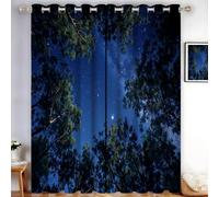 HASLEFND Natural Scenery Curtains Eyelet Soft Thermal Insulated Blackout Curtains Galaxy Forest Ring Top Window Drapes for Bedroom Living Room 52" W x 84" L Drop 2 Panels, Dark Blue