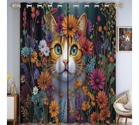 HASLEFND Orange Color Blackout Curtains for Living Room 2 Panel Set, Cute Animals Cat In The Flower Bushes Curtains for Thermal Insulated Window Curtain Drapes, Black Out Curtain 72 Drop