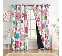 HASLEFND Plants And Flowers Blackout Curtains for Bedroom Inch Drop 2 Panels | Daisy Branches And Roses Modern Pink Eyelet Thermal Insulated Curtain Window Drapes Deco