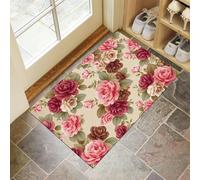 HASLEFND Retro Floral Area Rug - 90 x 150 cm Rose Pattern Entryway Rug Non Slip Kitchen Mat, Stain Resistance Indoor Modern Floor Soft Throw Carpet for Front Door Bathroom Sink Bedroom