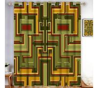 HASLEFND Retro Geometric Style Curtains 66" W x 54" L Zygmalion Room Darkening Curtains Thermal Insulated Energy Saving Super Soft Eyelet Blackout Curtain for Bedroom Olive Green 2 Panels