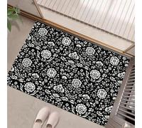 HASLEFND Retro Plants Door Mats Indoor, Machine Washable Soft Doormats, White Flowering Clover Door Mat, Black Entrance Rug, Non-slip Floor Mats For Inside, Front Back Doors, 60 x 90 cm