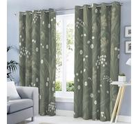 HASLEFND Retro Plants Eyelet Blackout Curtains, 46" W x 72" L, 2 Panels | Daisy Herbaceous Branches And Leaves Light Darkening Window Drapes, Decorative Nursery Curtains for Kids Bedroom Gray-Green