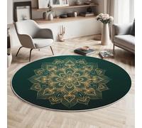HASLEFND Round 100cm Line Mandala Kids Rug for Girls Bedroom Simple And Elegant Style Circle Play Carpet Rugs, Non-slip Machine Washable Nursery Rugs Crawling Mat for Baby,Green