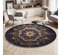 HASLEFND Round 100cm Paisley Pattern Kids Rug for Girls Bedroom Luxury Art Circle Play Carpet Rugs, Non-slip Machine Washable Nursery Rugs Crawling Mat for Baby,Gold