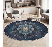 HASLEFND Round 120cm Mandala Pattern Kids Rug for Girls Bedroom Paisley Pattern Circle Play Carpet Rugs, Non-slip Machine Washable Nursery Rugs Crawling Mat for Baby,Dark Blue