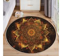 HASLEFND Round 120cm Multi-Layered Circular Pattern Kids Rug for Girls Bedroom Luxury Style Circle Play Carpet Rugs, Non-slip Machine Washable Nursery Rugs Crawling Mat for Baby,Gold