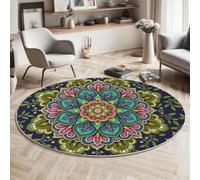 HASLEFND Round 120cm Multi-Layered Foliage Kids Rug for Girls Bedroom Ethnic Mandala Style Circle Play Carpet Rugs, Non-slip Machine Washable Nursery Rugs Crawling Mat for Baby,Green
