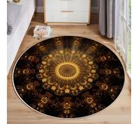HASLEFND Round 80cm Mandala Under The Light Kids Rug for Girls Bedroom Abstract Art Circle Play Carpet Rugs, Non-slip Machine Washable Nursery Rugs Crawling Mat for Baby,Gold