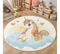 HASLEFND Round Kids Play Mat Baby Nursery Rug Round Cartoon Animals The Unicorn Sits On A Cloud Soft Area Rug Non Slip for Children Toddlers Bedroom Yellow,120cm