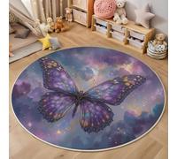 HASLEFND Round Kids Play Mat Baby Nursery Rug Round Fantasy Starry Sky Style Nebula Butterfly Soft Area Rug Non Slip for Children Toddlers Bedroom Dark Purple,160cm