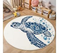HASLEFND Round Kids Play Mat Baby Nursery Rug Round Simple Animals Blue Sea Turtle Soft Area Rug Non Slip for Children Toddlers Bedroom Blue,80cm