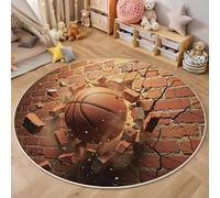 HASLEFND Round Kids Play Mat Baby Nursery Rug Round Visual Illusion Basketball Breaks Through The Wall Soft Area Rug Non Slip for Children Toddlers Bedroom Orange-Red,60cm