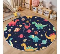 HASLEFND Round Kids Play Rug Cartoon Animals Dinosaur Planet Star - Round 180cm Soft & Non-Slip Soft Crawling Play Mat for Children Toddlers Bedroom Playing and Learning,Washable Classroom Rug