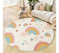 HASLEFND Round Kids Play Rug Cartoonish And Childlike Style Rainbow Cloud Heart Shape - Round 80cm Soft & Non-Slip Soft Crawling Play Mat for Children Toddlers Bedroom Playing,Washable Classroom Rug