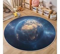HASLEFND Round Kids Play Rug Space Science Fiction Style Earth In Space - Round 120cm Soft & Non-Slip Soft Crawling Play Mat for Children Toddlers Bedroom Playing and Learning,Washable Classroom Rug
