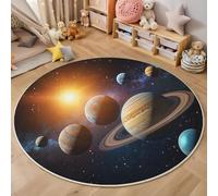 HASLEFND Round Kids Play Rug Universe Galaxy Planet Earth Sun - Round 180cm Soft & Non-Slip Soft Crawling Play Mat for Children Toddlers Bedroom Playing and Learning,Washable Classroom Rug