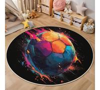 HASLEFND Round Rug, Abstract Sports Style Play Rugs for Kids, Colorful Magic-Breaking Soccer Nursery Area Rugs, Kids Bedroom Rug, Non-Slip Mat, Carpet for Living Room 120cm,Orange Color