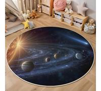 HASLEFND Round Rug, Universe Galaxy Play Rugs for Kids, Planets In The Solar System Nursery Area Rugs, Kids Bedroom Rug, Non-Slip Mat, Carpet for Living Room 100cm,Dark Blue