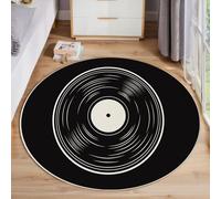 HASLEFND Round Rugs 100cm, Retro Music, Machine Washable, Non-Slip Carpet, Low Pile, Non-Shedding, Vinyl Record Design Printed Design, Dining Room, Bedroom