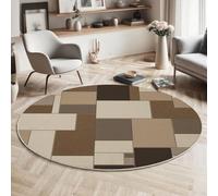 HASLEFND Rugs Living Room Round 100cm Geometric Collage Style Beige Rectangular Block Brown Washable Circle Area Rugs Bedroom Carpet Round Short Pile Anti Slip for Dining Room Kids Rooms Hallway