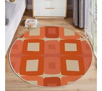 HASLEFND Rugs Living Room Round 120cm Modern Geometric Style Orange Square Dark Orange Washable Circle Area Rugs Bedroom Carpet Round Short Pile Anti Slip for Dining Room Kids Rooms Hallway