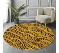 HASLEFND Rugs Living Room Round 60cm Abstract Geometry Dotted Lines Yellow Washable Circle Area Rugs Bedroom Carpet Round Short Pile Anti Slip for Dining Room Kids Rooms Hallway