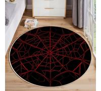 HASLEFND Rugs Living Room Round 60cm Abstract Lines Red Spider Web Black Washable Circle Area Rugs Bedroom Carpet Round Short Pile Anti Slip for Dining Room Kids Rooms Hallway