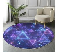 HASLEFND Rugs Living Room Round 80cm Futuristic Technology Style Neon Triangle Blue-Purple Washable Circle Area Rugs Bedroom Carpet Round Short Pile Anti Slip for Dining Room Kids Rooms Hallway