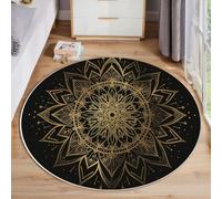 HASLEFND Rugs Living Room Round 80cm Luxurious Lines Elegant Mandala What About Technology? Washable Circle Area Rugs Bedroom Carpet Round Short Pile Anti Slip for Dining Room Kids Rooms Hallway