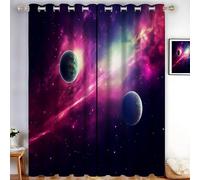 HASLEFND Sci-Fi Space Style Blackout Curtains 72 inches Thermal Insulated Room Darkening Draps Dream Nebula Planet Energy Saving Window Treatment Sets Grommet Top 2 Panels 66" W x 72" L, Purple