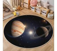 HASLEFND Science Fiction Space Saturn, A Planet Rugs, Soft Cute Childrens Rug Low Pile Nursery Rug Boys Girls Bedroom Rugs Non-slip Washable Kids Carpets for Playroom, 80cm, Dark Blue