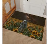 HASLEFND Science Fiction Style Door Mat 40 x 60 cm - Astronaut Sunflower Field Washable Mat Super Soft Non Slip Doormat Indoor Outdoor Water Floor Mats Yellow Duty Entrance Rug
